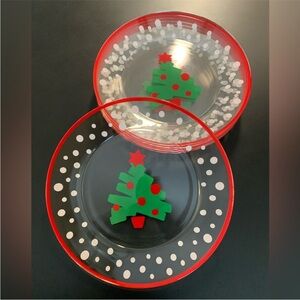 Set of 4 Arcoroc Christmas Plates Confetti Christmas Tree Red Trim Macys Daytons